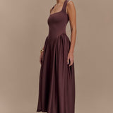 Sara - Vestido midi en malha marrón