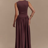 Sara - Vestido midi en malha marrón