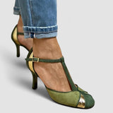 Taviana - Tacones de patchwork con tira en T y puntera cerrada