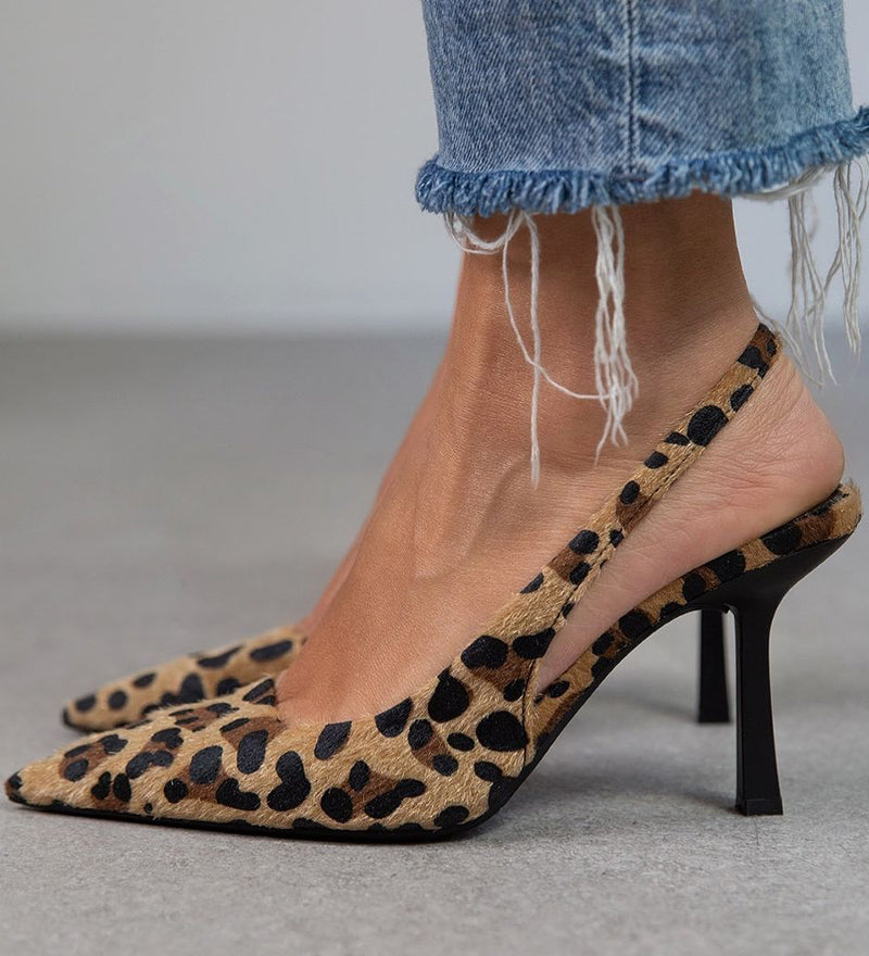 Liorina - Tacones caqui con estampado de leopardo y punta afilada