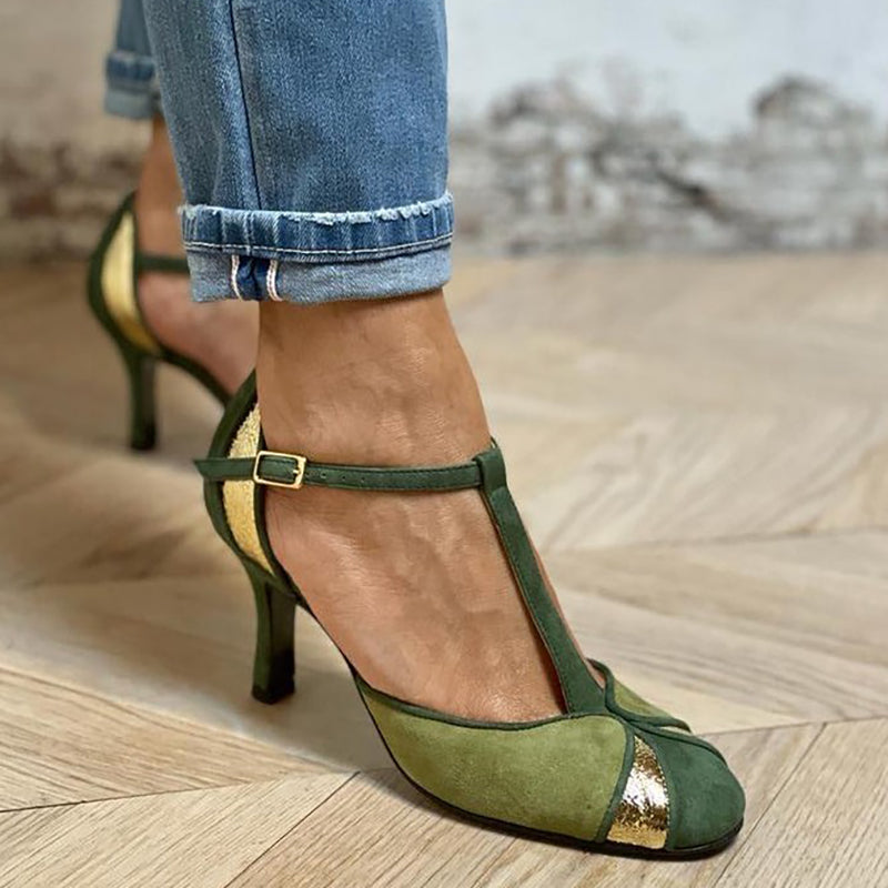 Taviana - Tacones de patchwork con tira en T y puntera cerrada