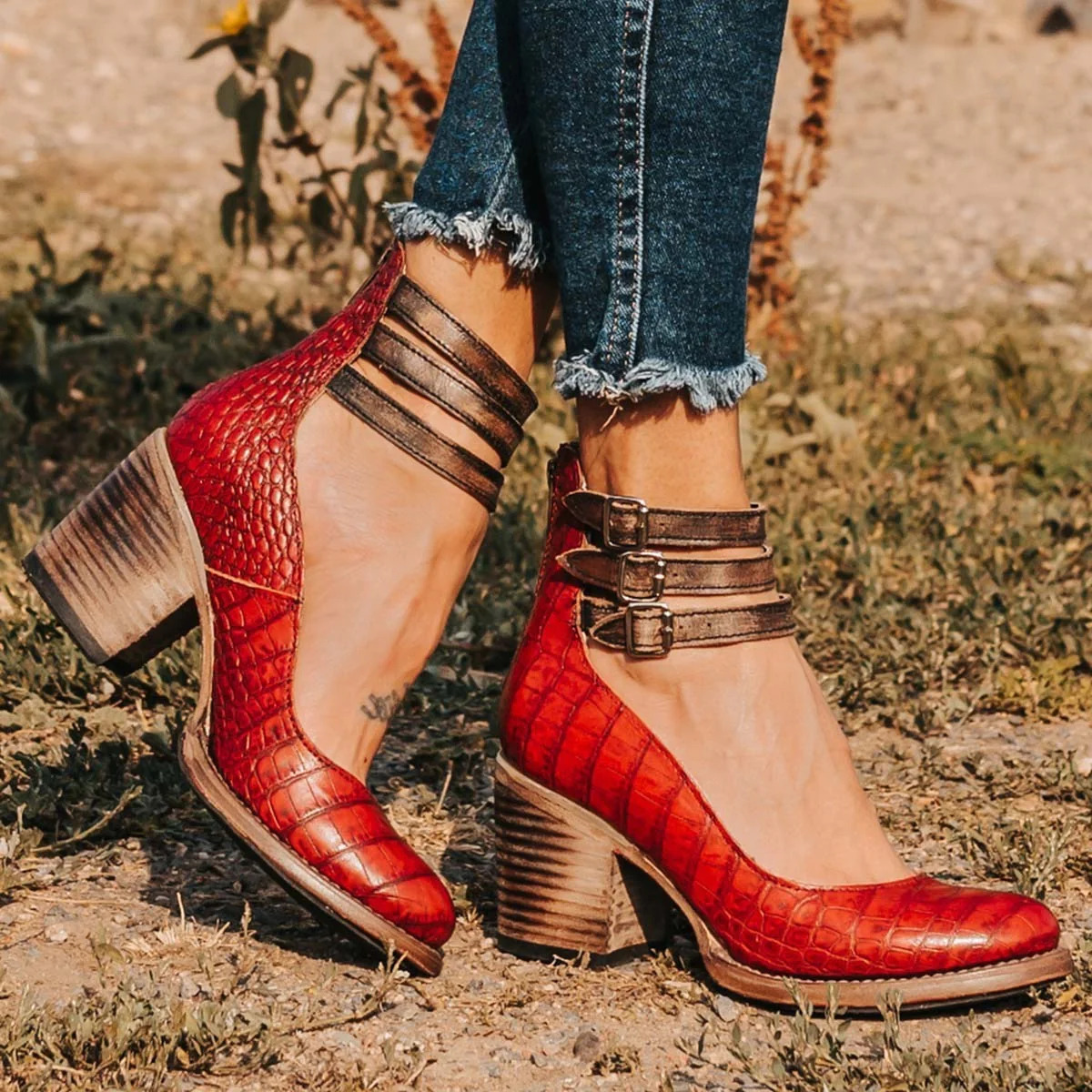 Ginevra - Zapatos de tacón alto con múltiples tiras y suela gruesa